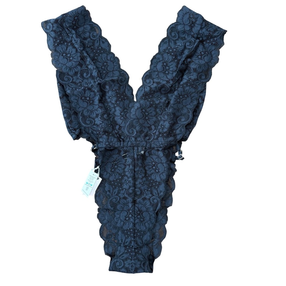 We Are HAH Cut To The Chase Bodysuit Noir‎ Black Floral Lace XS NWT 80202 NEW